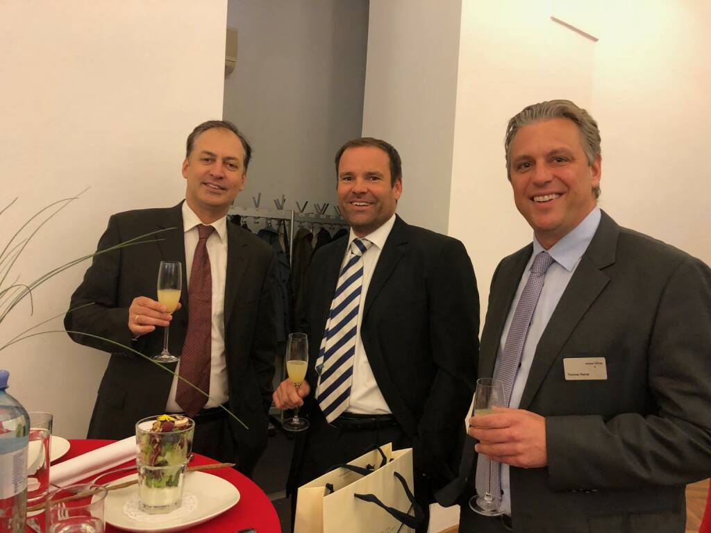 Präsentation des neuen Österreich-Fonds der WSS Vermögensmanagement GmbH in der Säulenhalle der Wiener Börse; Manfred Sibrawa (Amundi), Josef Kerekes (Erste Group), Thomas Rainer (Wiener Börse) (22.10.2018) 