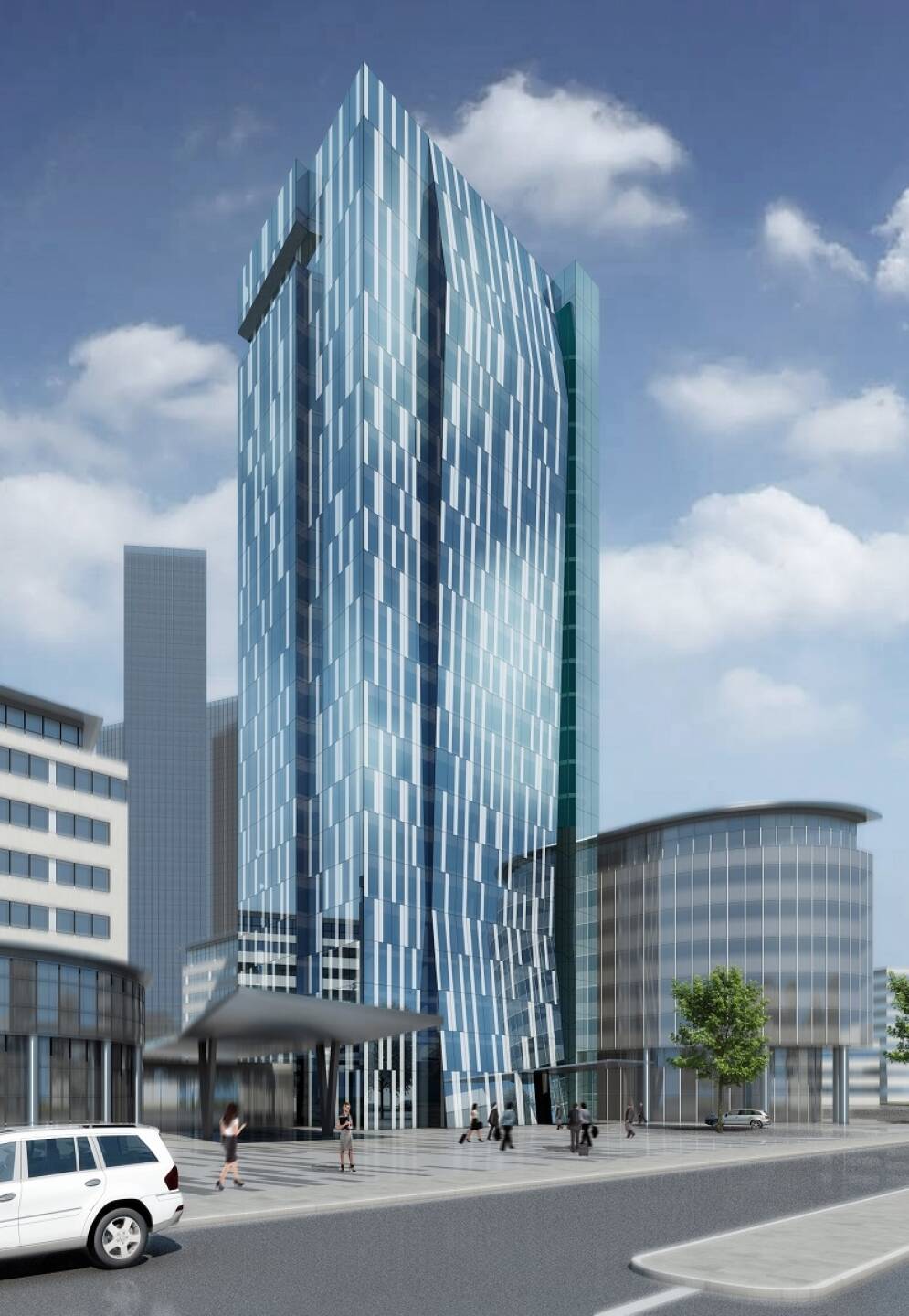 Immofinanz: Die Umbauarbeiten für den neuen Büro- und Hotel-Tower am Standort myhive am Wienerberg gehen planmäßig voran; Credit: Holzbauer und Partner Architekten