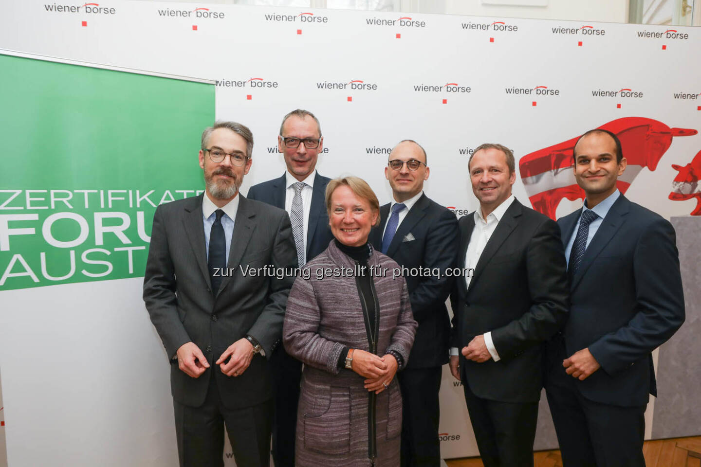 Heiko Geiger (Vontobel), Willi Celeda (RCB),Heike Arbter (RCB), Thomas Wulf (Generalsekretär EUSIPA), Frank Weingarts (UniCredit onemarket), Pedram Payami (Erste Group)