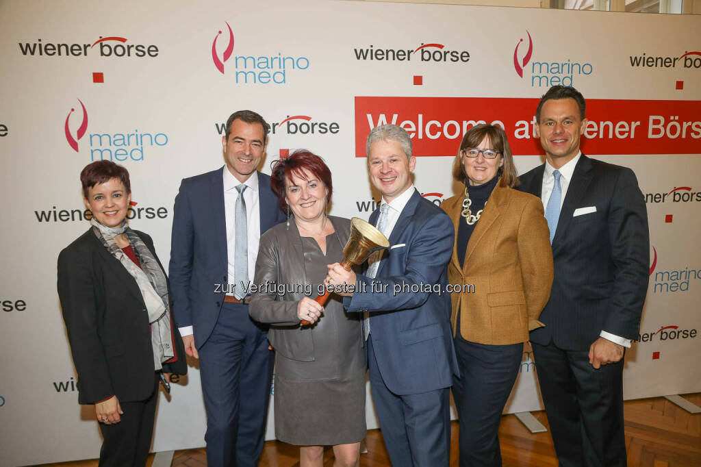 Pascal Schmidt, Eva Prieschl-Grassauer, Andreas Grassauer (Marinomed), Henriette Lininger, Christoph Boschan (Wiener Börse), © Wiener Börse AG/APA-Fotoservice/Hörmandinger Fotograf/in: Martin Hörmandinger bzw. Richard Tanzer (01.02.2019) 