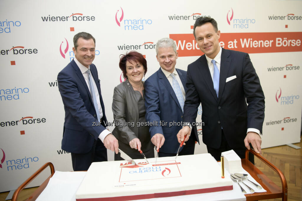 Pascal Schmidt, Eva Prieschl-Grassauer, Andreas Grassauer (Marinomed), Christoph Boschan (Wiener Börse), © Wiener Börse AG/APA-Fotoservice/Hörmandinger Fotograf/in: Martin Hörmandinger bzw. Richard Tanzer (01.02.2019) 