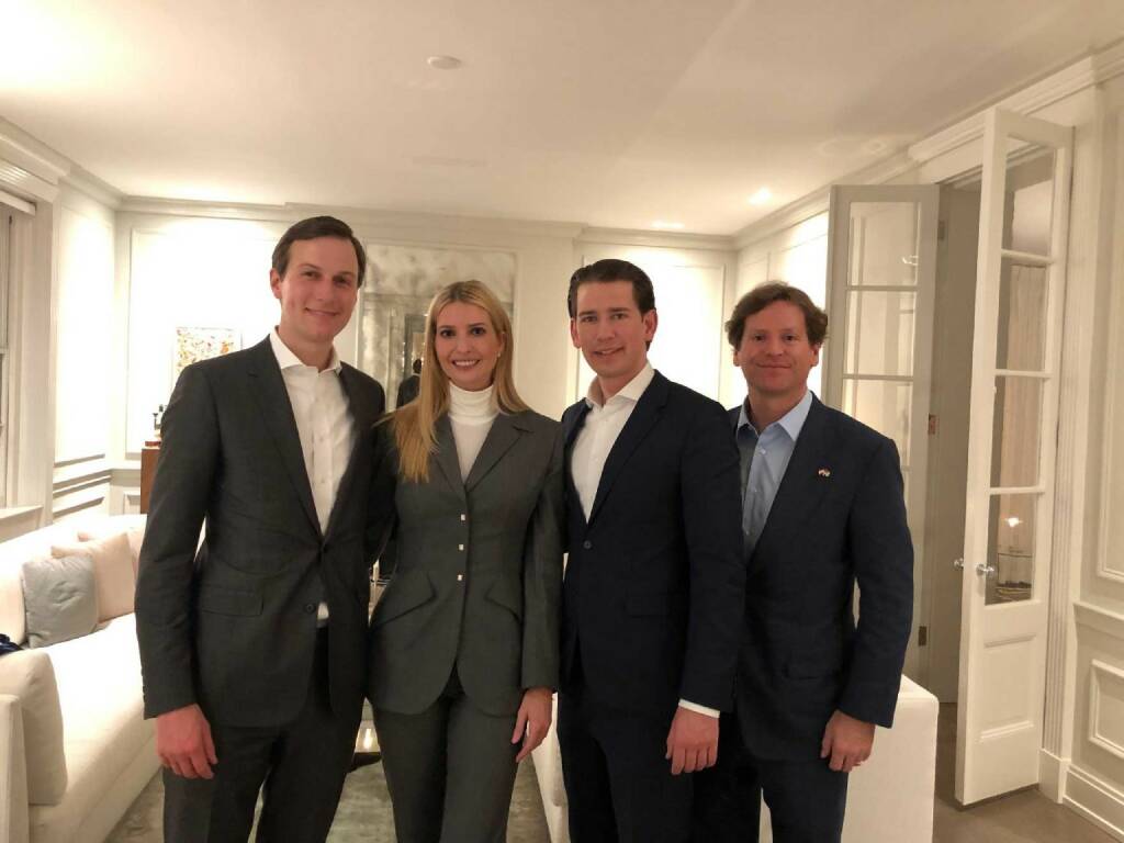 m 21. Februar 2019 traf Bundeskanzler Sebastian Kurz (m.r.) im Rahmen seiner Washington Reise Ivanka Trump (m.l.) und Jared Kushner (l.). Im Bild mit dem U.S. Botschafter Trevor Traina (r.). FotografIn: Dragan Tatic Quelle: BKA (21.02.2019) 