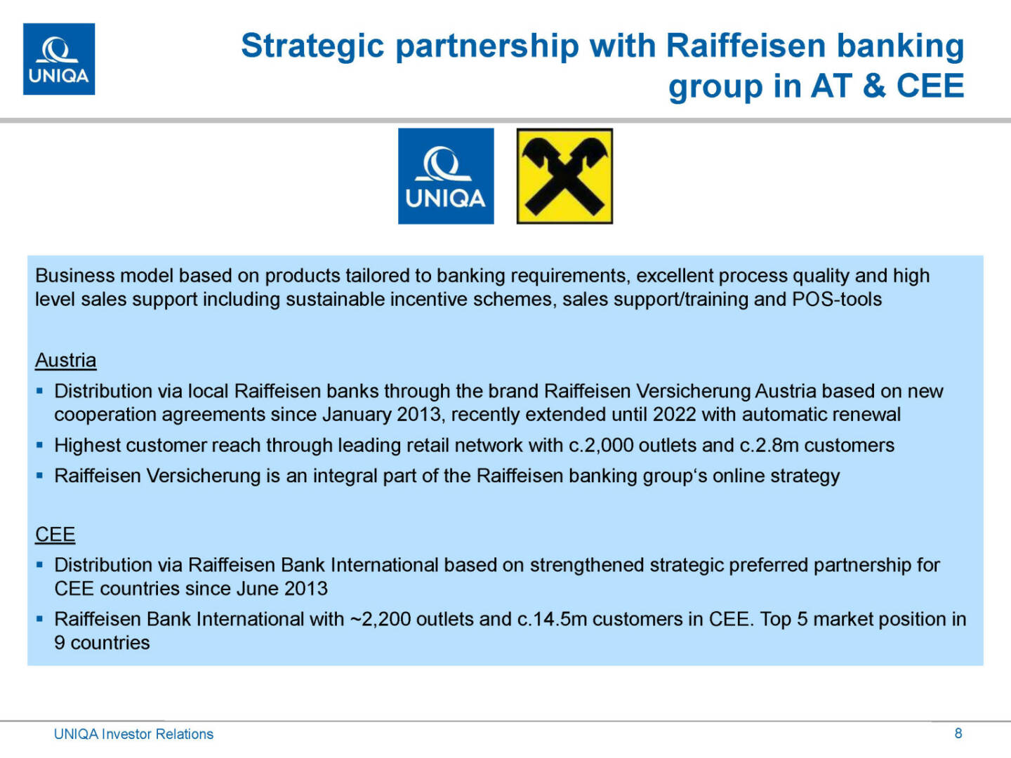 Uniqa - strategic partnership with Raiffeisen banking group in AT & CEE