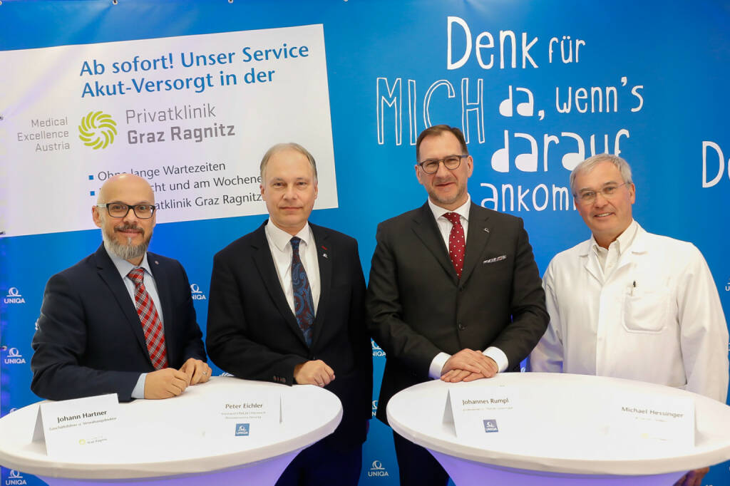 UNIQA Insurance Group AG: UNIQA: Akutversorgung jetzt auch in Privatklinik Ragnitz in Graz; im Bild: Johann Hartner, Geschäftsführer Privatklinik Graz Ragnitz Peter Eichler, Vorstand UNIQA Österreich Johannes Rumpl, Landesdirektor, UNIQA Steiermark Michael Hessinger, ärztlicher Leiter Privatklinik Graz Ragnitz, Credit: Uniqa, © Aussender (02.04.2019) 