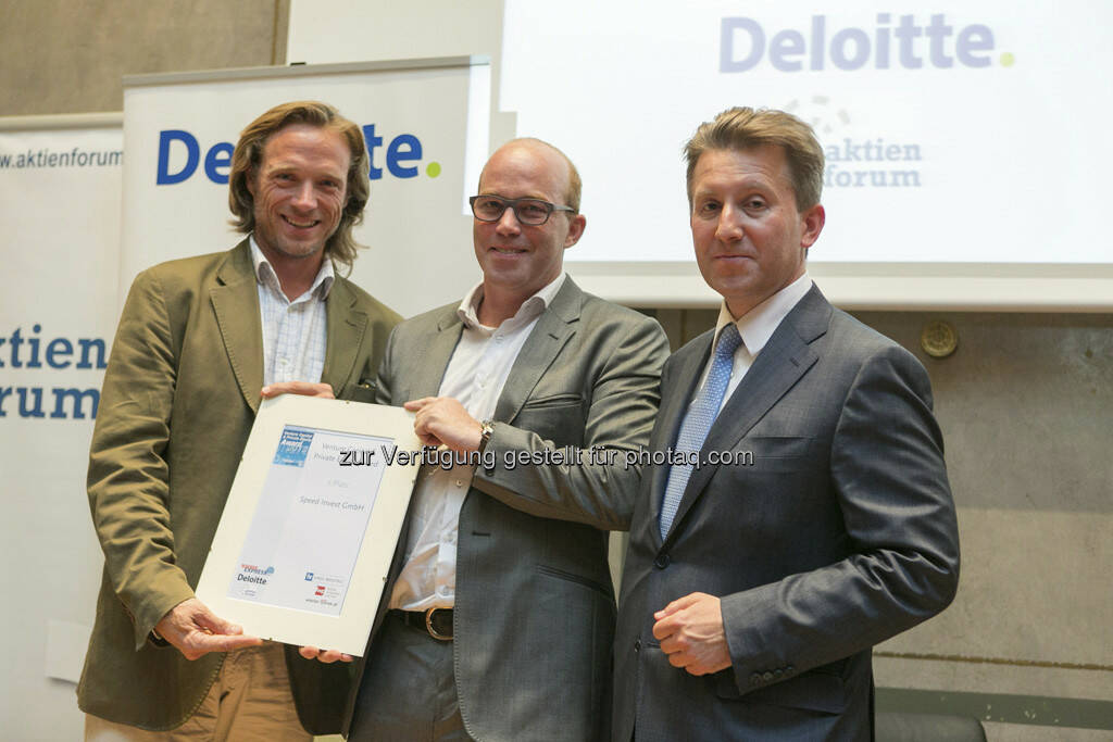 Platz 2 für Speed Invest: Daniel Keiper-Knorr und Oliver Holle (Gründer), Alexander Hohendanner (Deloitte), © Martina Draper für BE (20.06.2013) 