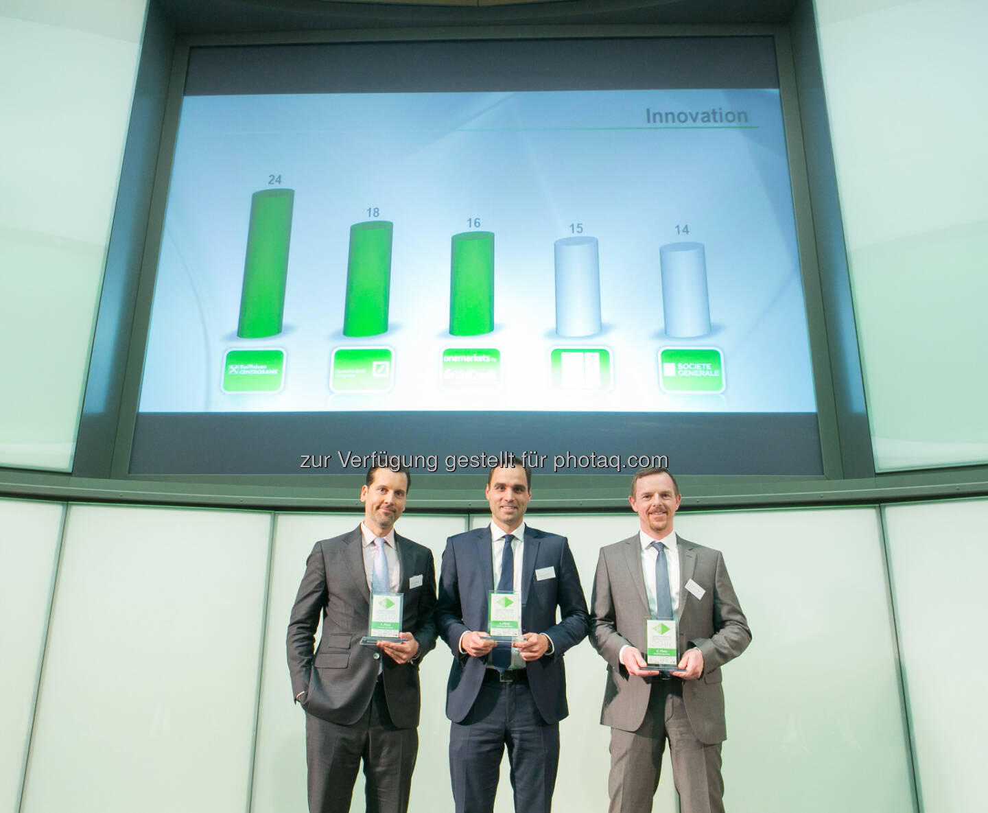 Zertifikate Award Austria 2019 - Innovation - André Albrecht (UniCredit onemarkets), Philipp Arnold (RCB), Christian-Hendrik Knappe (Deutsche Bank X-markets)