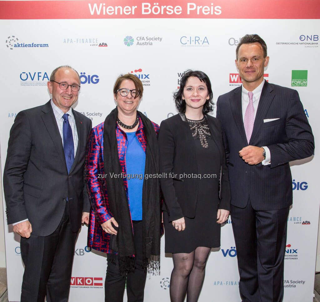 Ludwig Nießen (Wiener Börse), Judit Helenyi (Flughafen Wien), Diana Klein (Strabag), Christoph Boschan (Wiener Börse), © Wiener Börse AG/APA-Fotoservice (24.05.2019) 