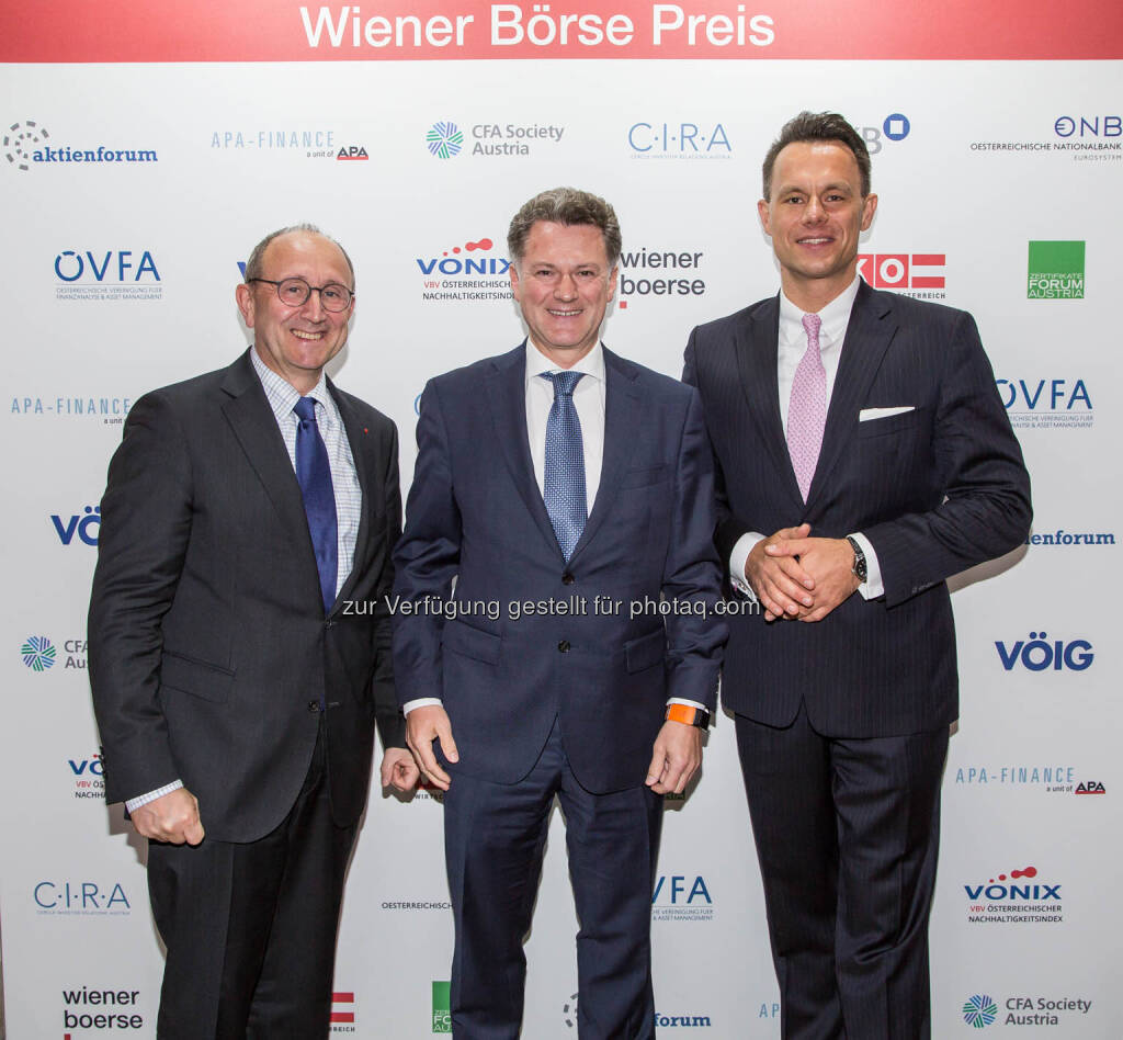 Ludwig Nießen (Wiener Börse), Wolfgang Aubrunner (OeKB), Christoph Boschan (Wiener Börse), © Wiener Börse AG/APA-Fotoservice (24.05.2019) 