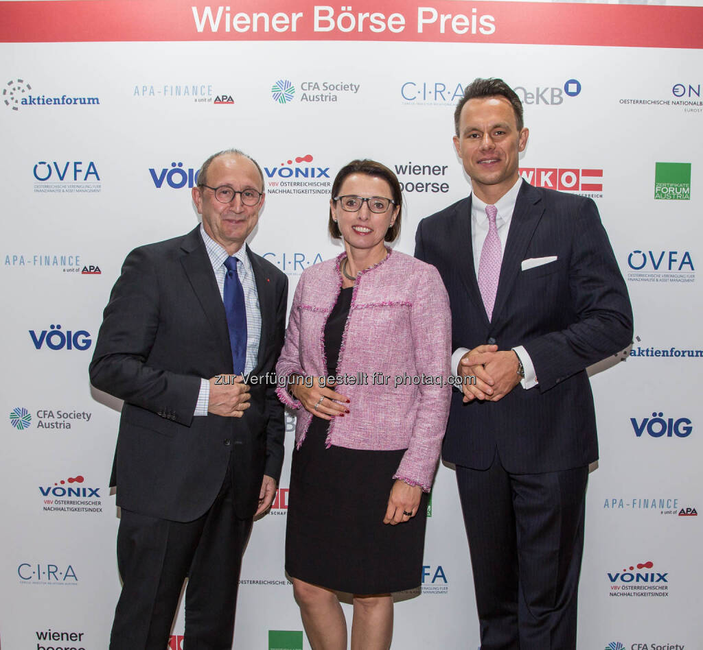 Ludwig Nießen (Wiener Börse), Waltraud Kaserer (Lenzing), Christoph Boschan (Wiener Börse), © Wiener Börse AG/APA-Fotoservice (24.05.2019) 