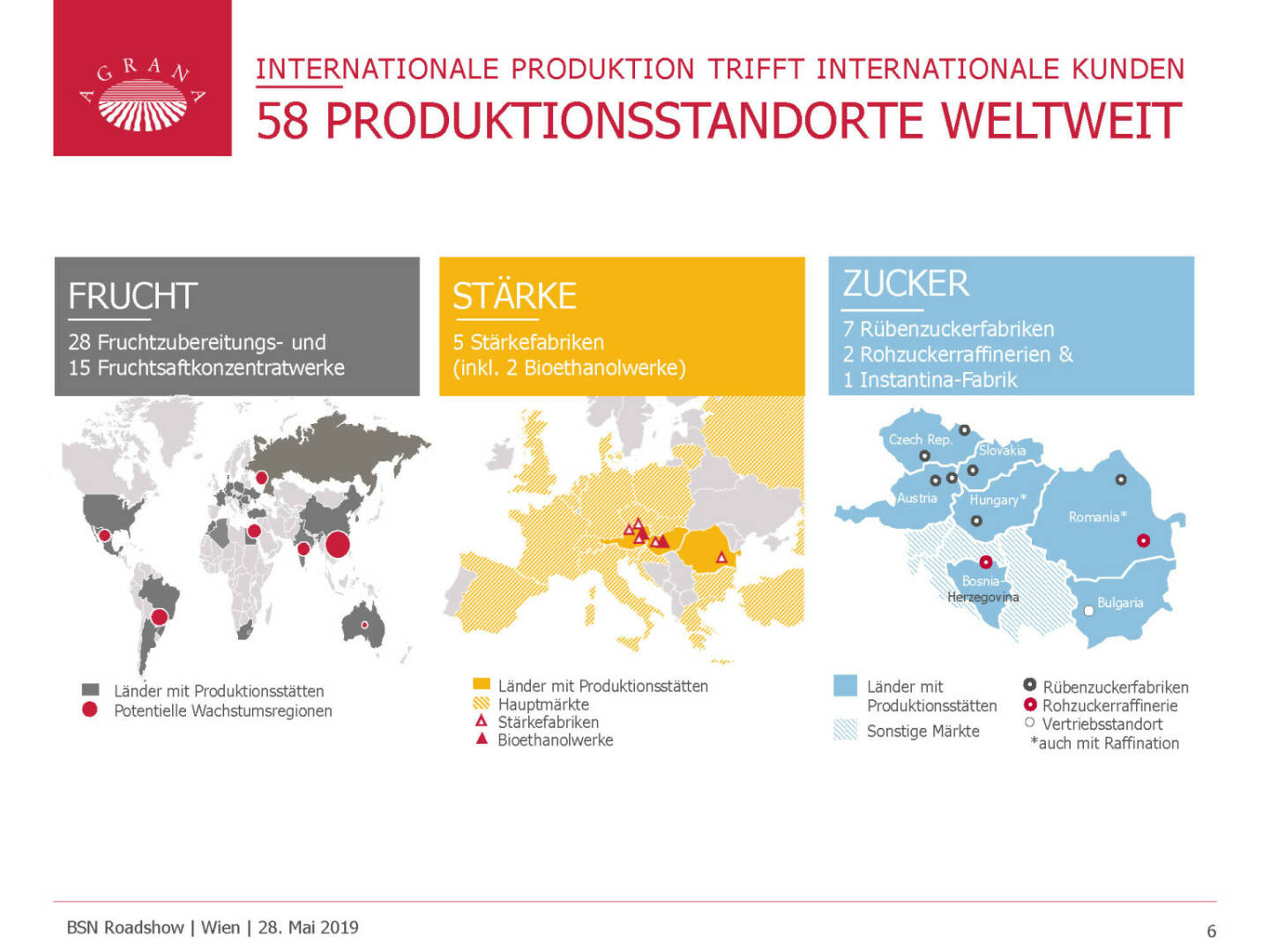 Agrana - 58 PRODUKTIONSSTANDORTE WELTWEIT