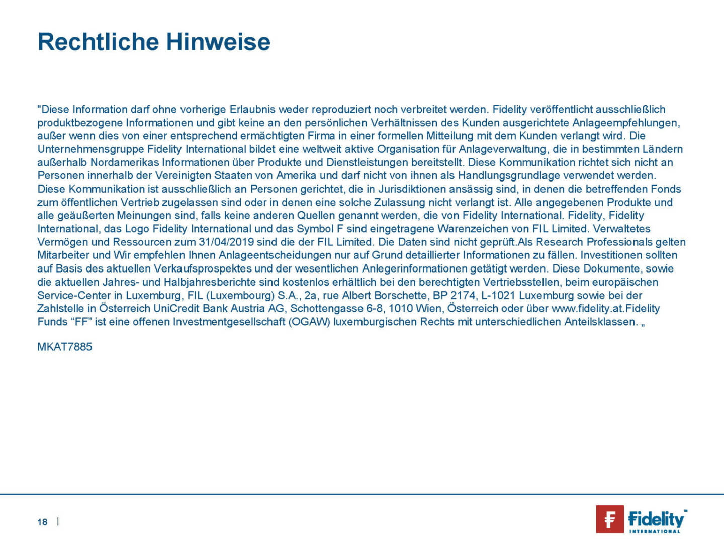 Fidelity - Rechtliche Hinweise