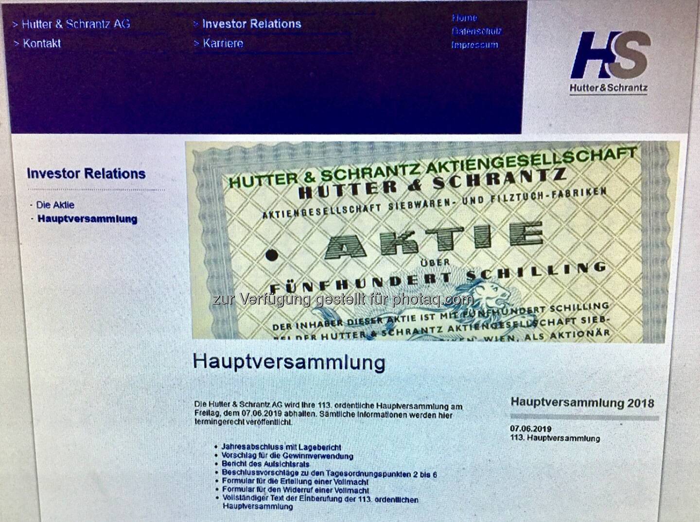 Hutter-und-Schrantz-AG-Homepage, 10.6.19