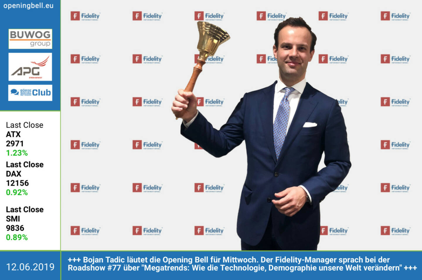 12.6.: Bojan Tadic läutet die Opening Bell für Mittwoch. Der Fidelity-Manager sprach bei der Roadshow #77 über Megatrends: Wie die Technologie, Demographie unsere Welt verändern http://www.fidelity.com http://www.boerse-social.com/roadshow