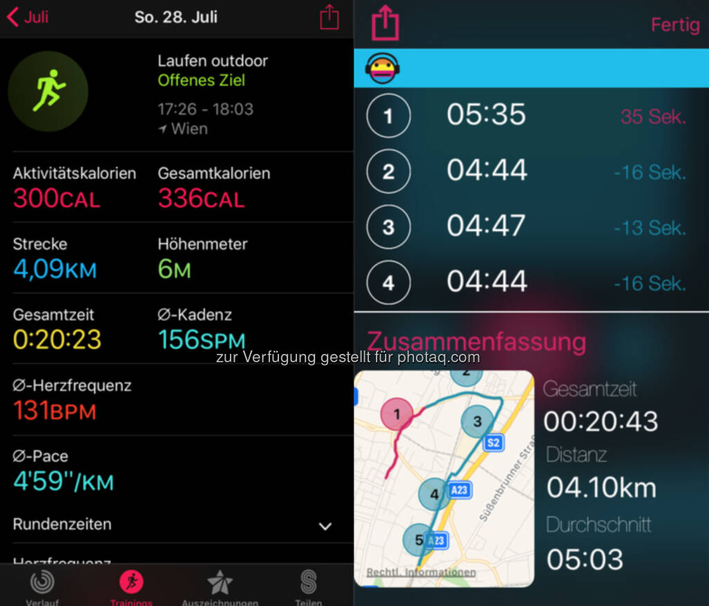 Links iWatch, rechts Runplugged (28.07.2019) 