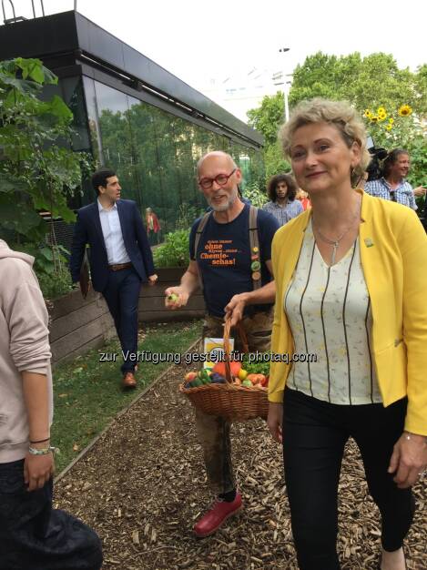 Lea Paulovics, Sebastian Bohrn-Mena, Johannes Guttmann, Gertraud Grabmann vor der PK Fakten zur klimafreundlichen Landwirtschaft und zur Rolle der Bio-Landwirtschaft, 13.8.19 (13.08.2019) 