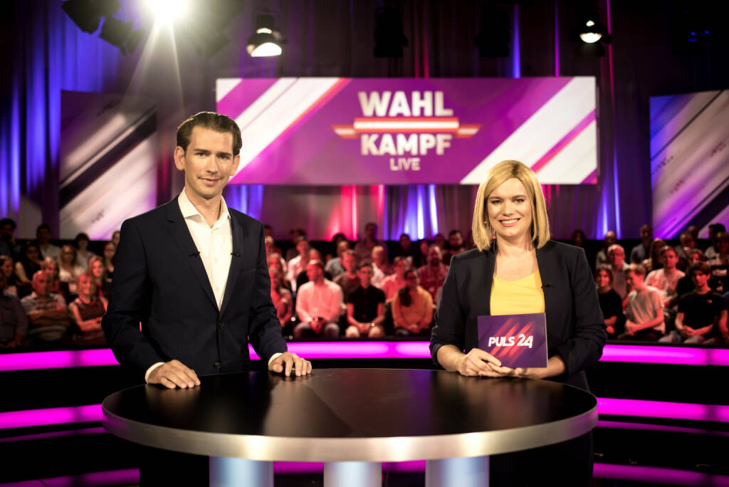 Start von Puls 24: Corinna Milborn, Sebastian Kurz; (c) Chris Glanzl (01.09.2019) 