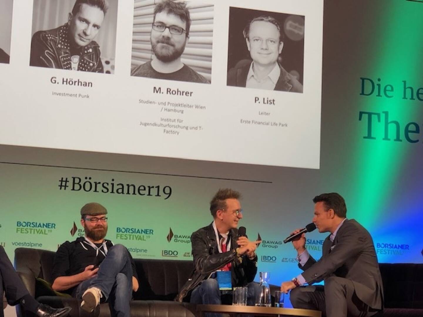 Panel Millennials:  Matthias Rohrer (Jugendforscher), Investmentpunk Gerald Hörhan, Börse-Chef Christoph Boschan