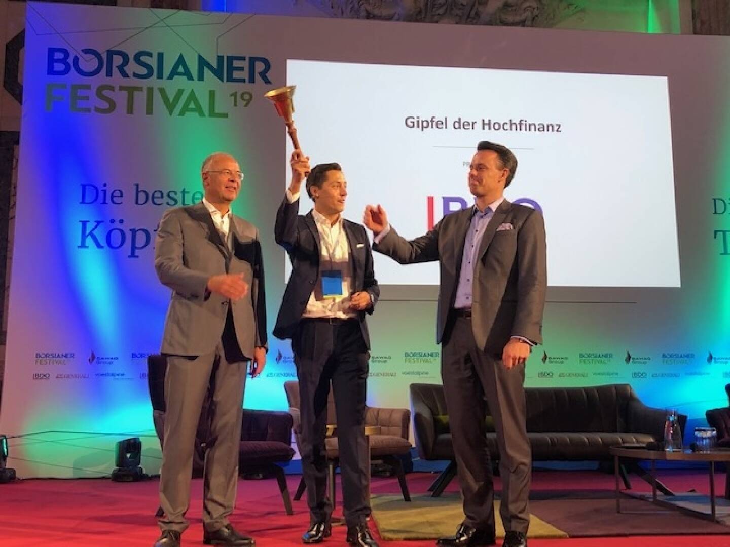 Eröffnung des Börsianer Festivals mit Wienerberger-Chef Heimo Scheuch, Börsianer Dominik Hojas, Börse-CEO Christoph Boschan