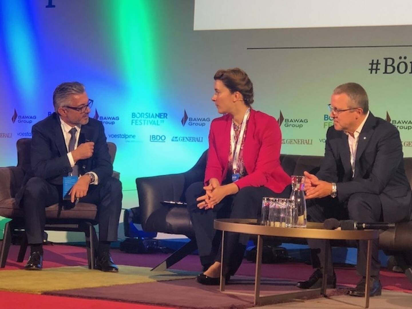 voestalpine-CEO Herbert Eibensteiner, Ingrid Krawarik (Börsianer), FACC-CEO Robert Machtlinger