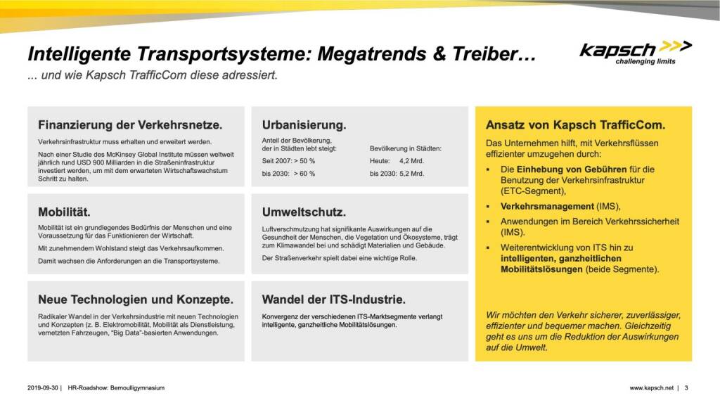Kapsch TrafficCom - Intelligente Transportsysteme: Megatrends & Treiber... (01.10.2019) 