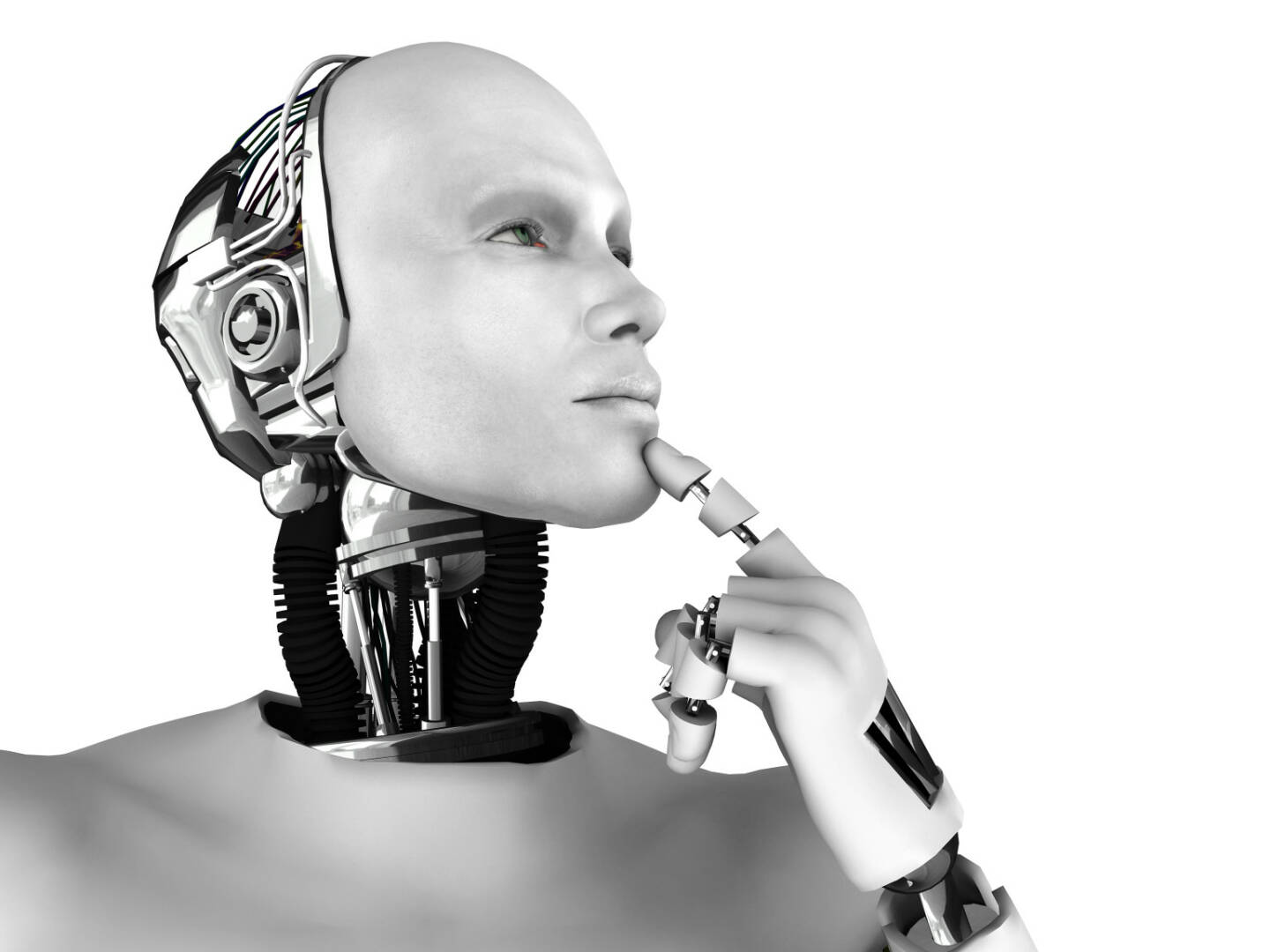 Roboter, weiß, nachdenklich - https://de.depositphotos.com/5285113/stock-photo-male-robot-thinking-about-something.html