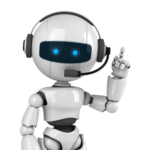 Roboter, weiß, Zeigefinger - https://de.depositphotos.com/6310589/stock-photo-funny-robot-stay-with-headphones.html, © <a href=