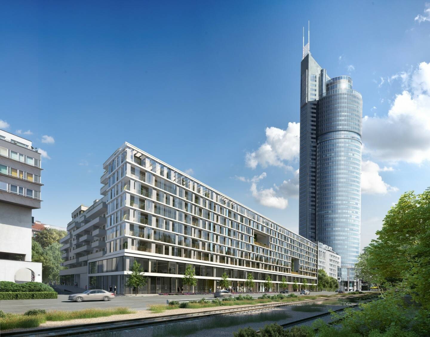 Art-Invest Real Estate hat das Wohnungsprojekt KAI 100 am Handelskai 98-100 im Rahmen eines Forward Deals von Premium Immobilien erworben. Ansicht Handelskai; Copyright: Premium Immobilien AG