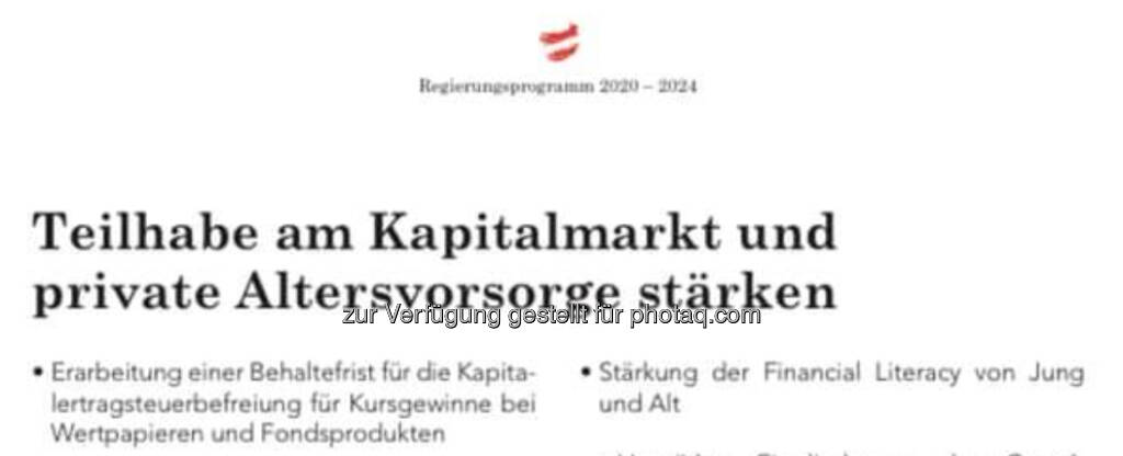 Regierungsprogramm: Teilhabe am Kapitalmarkt stärken, KESt überdenken (03.01.2020) 