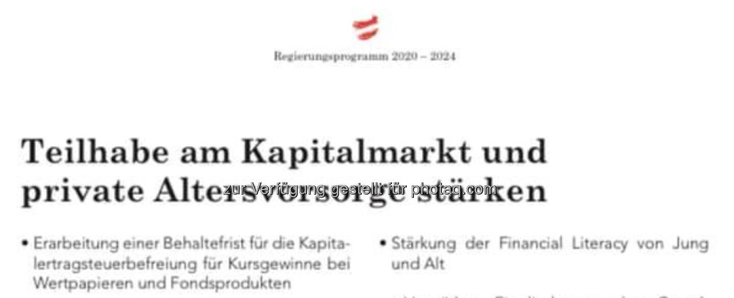 Regierungsprogramm: Teilhabe am Kapitalmarkt stärken, KESt überdenken