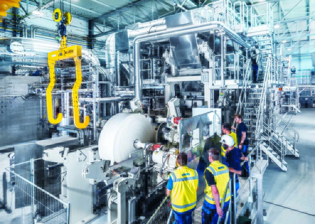 Andritz hat die neue Tissuemaschine PrimeLineVRT – Vertical CrescentFormer – für Dry-Crepe-Tissue offiziell präsentiert. Credit: Andritz, © Aussender (28.02.2020)