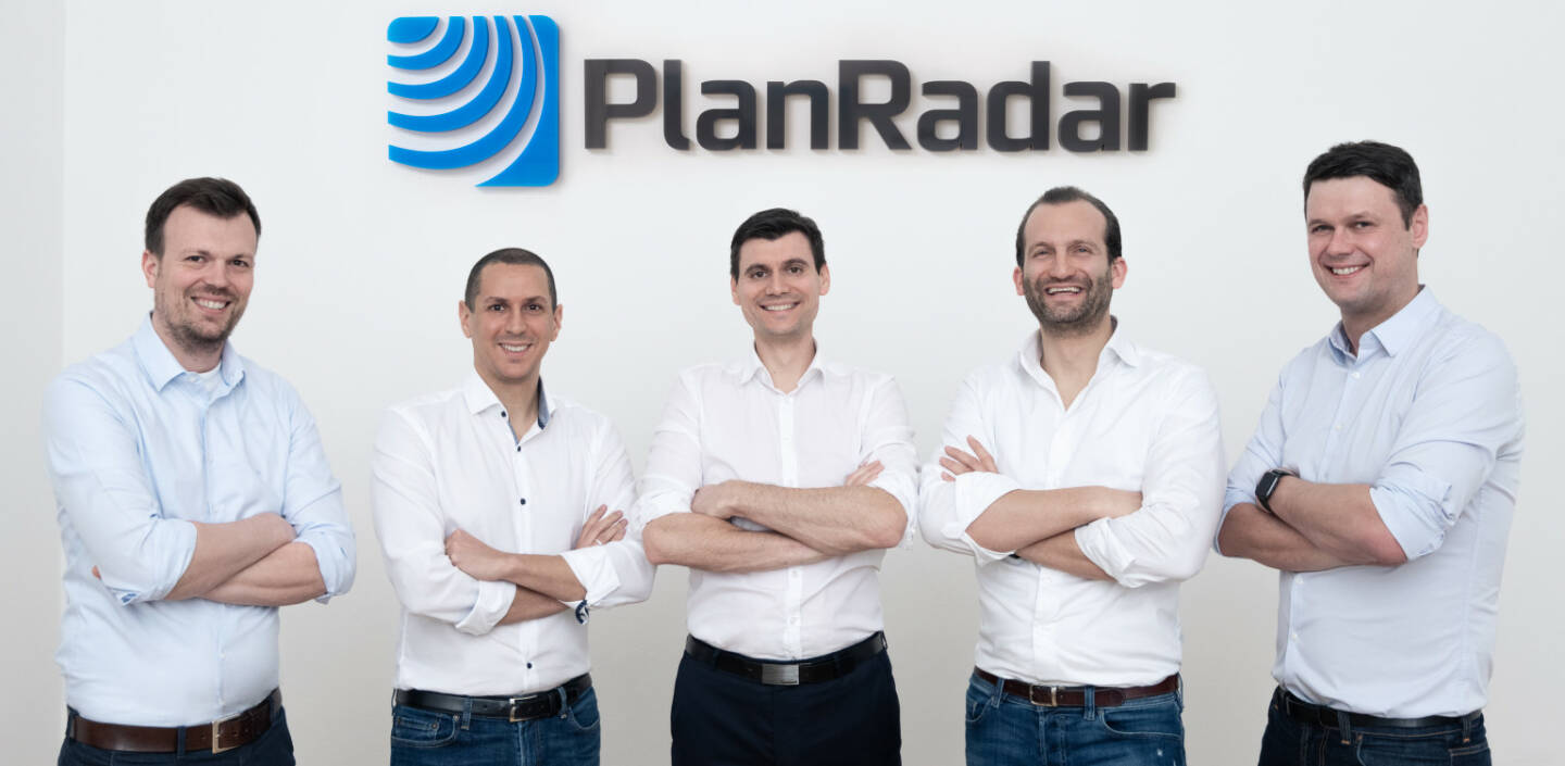 PlanRadar GmbH erhält Wachstumsfinanzierung über 30 Millionen Euro, Geschäftsführung PlanRadar GmbH: Clemens Hammerl, Ibrahim Imam, Domagoj Dolinsek, Sander van de Rijdt, Constantin Köck (v.l.n.r.) , Credit: PlanRadar