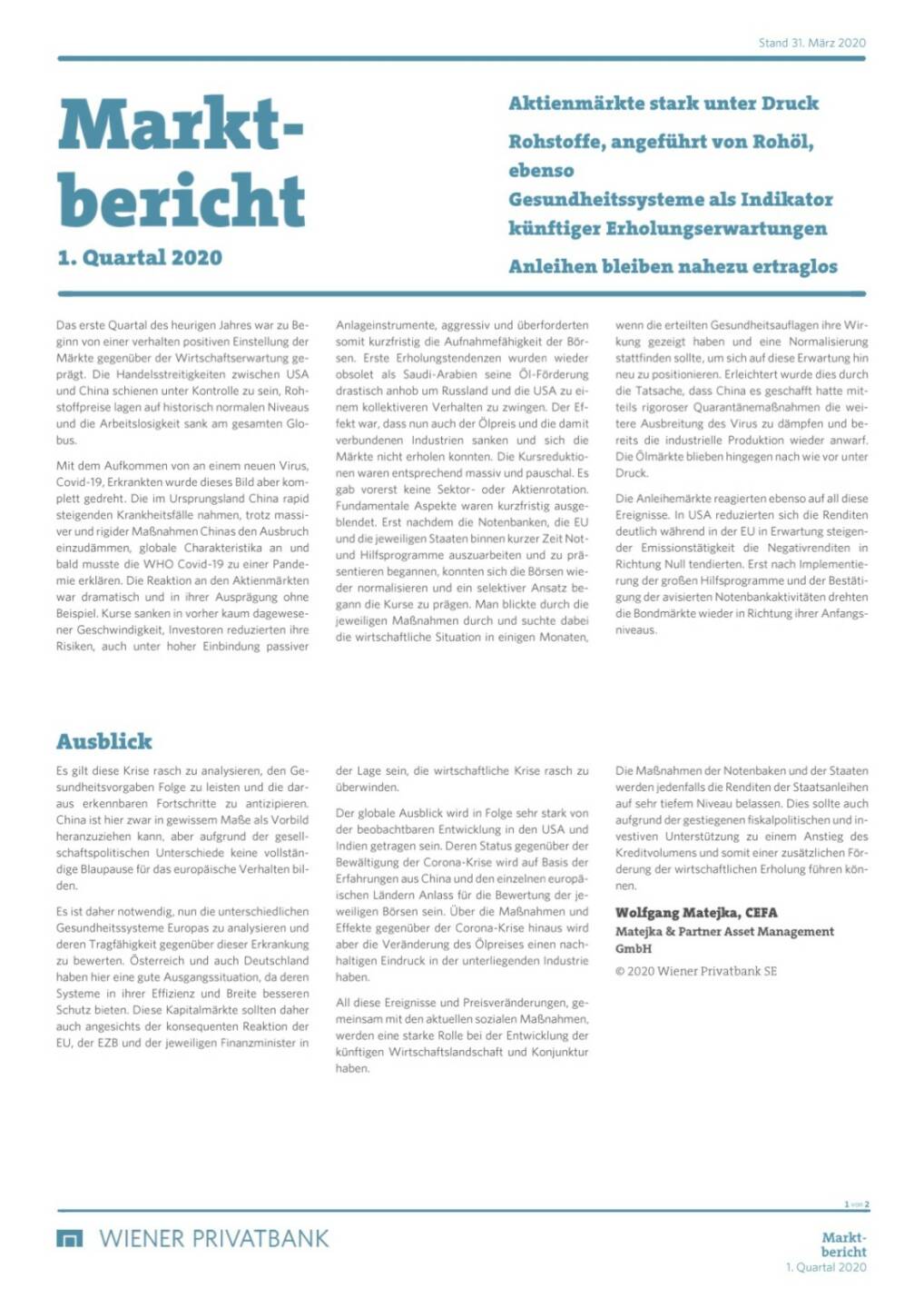 Wiener Privatbank - Marktbericht 1. Quartal 2020