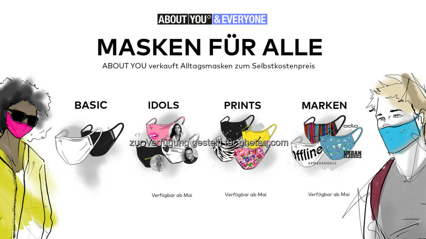 Masken für alle - About You verkauft Stoffmasken zum Selbstkostenpreis / Mehr als 4 Millionen Stoffmasken von Basic bis Stylish: About You bietet größte Vielfalt an modischen Alltagsmasken zum transparenten Selbstkostenpreis Credit: About You