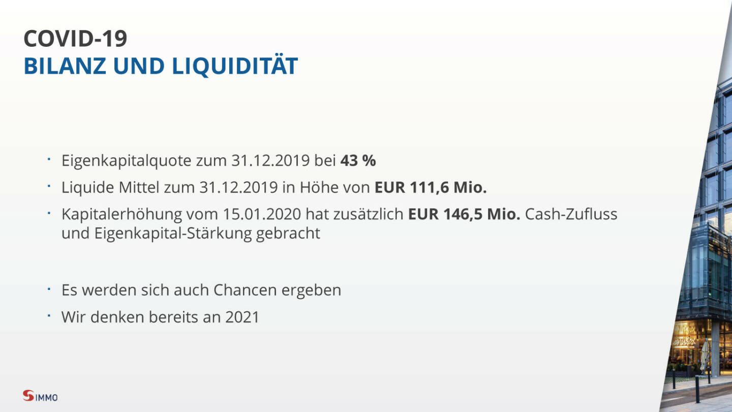 S Immo - Covid-19 - Bilanz und Liquidität