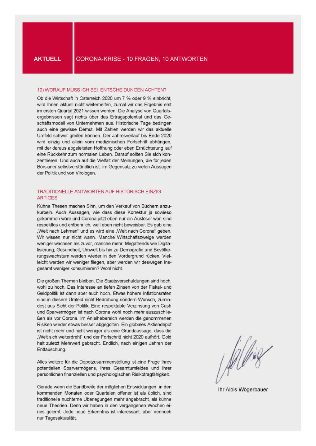 3 Banken-Generali Fonds Journal 05/2020 - Corona-Krise 10 Fragen 10 Antworten