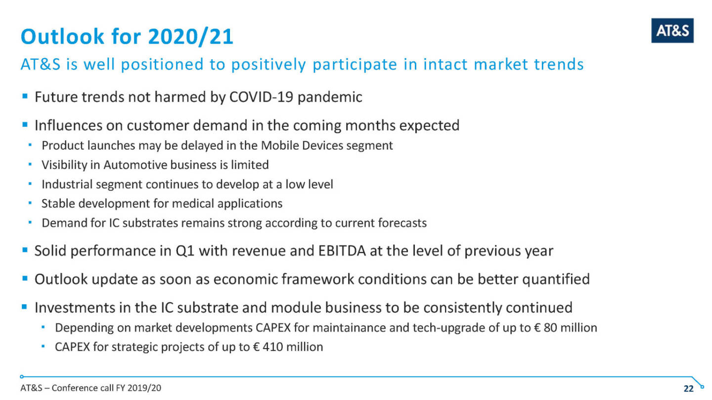 AT&S - Outlook for 2020/21