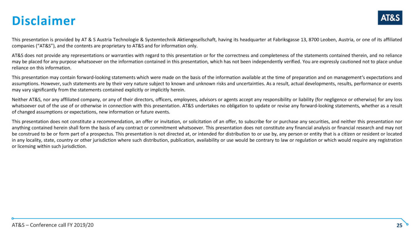 AT&S - Disclaimer
