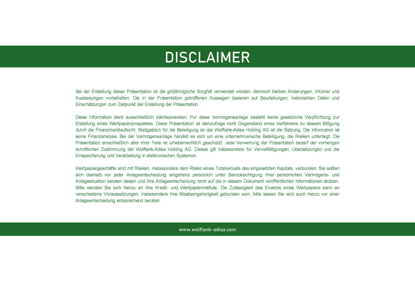 Wolftank - Disclaimer