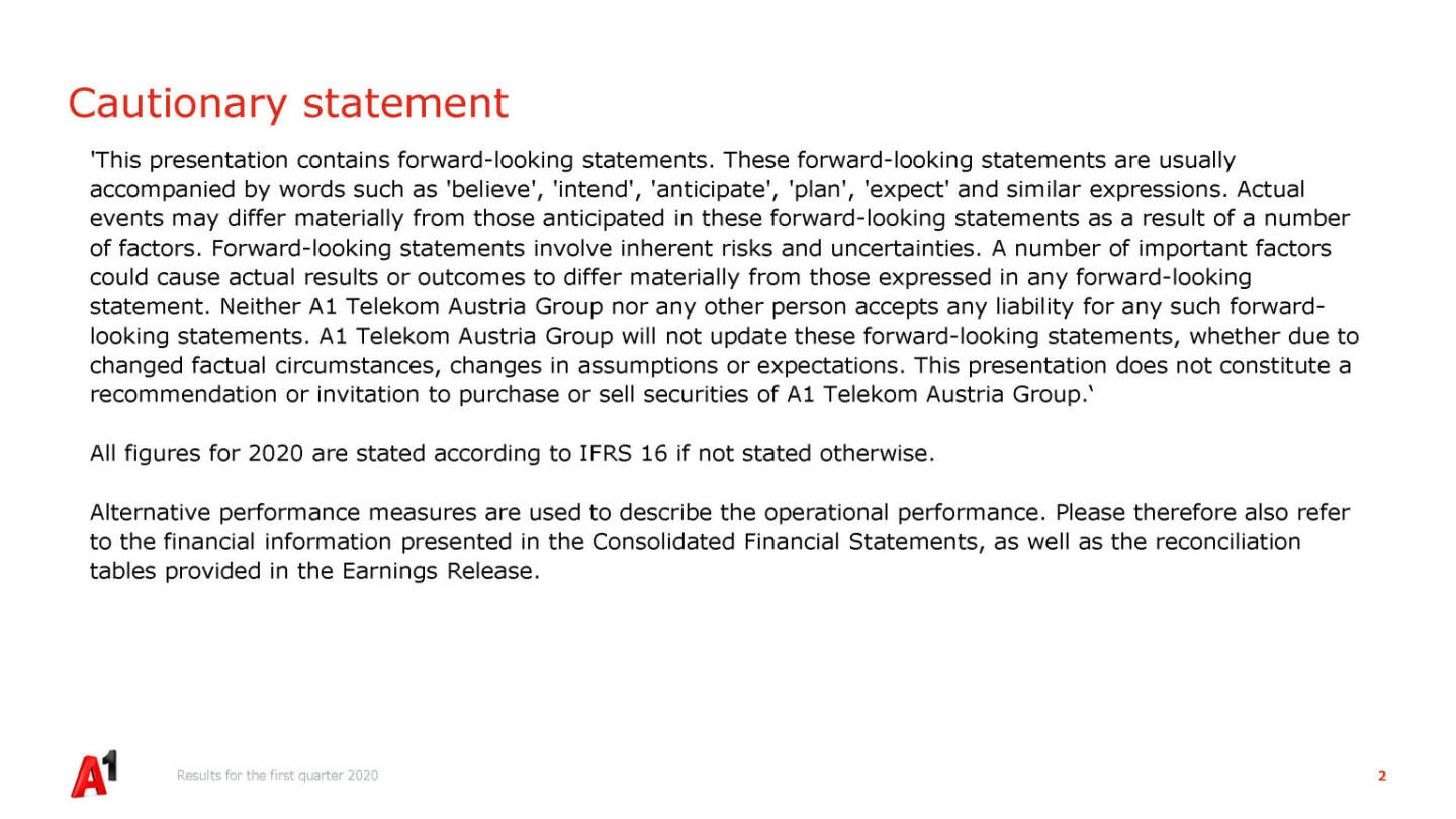 A1 Telekom Austria Group - Cautionary statement