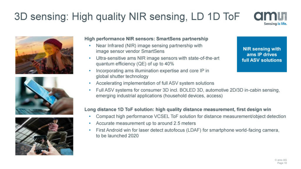 ams - 3D sensing: High quality NIR sensing, LD 1D ToF (27.05.2020)