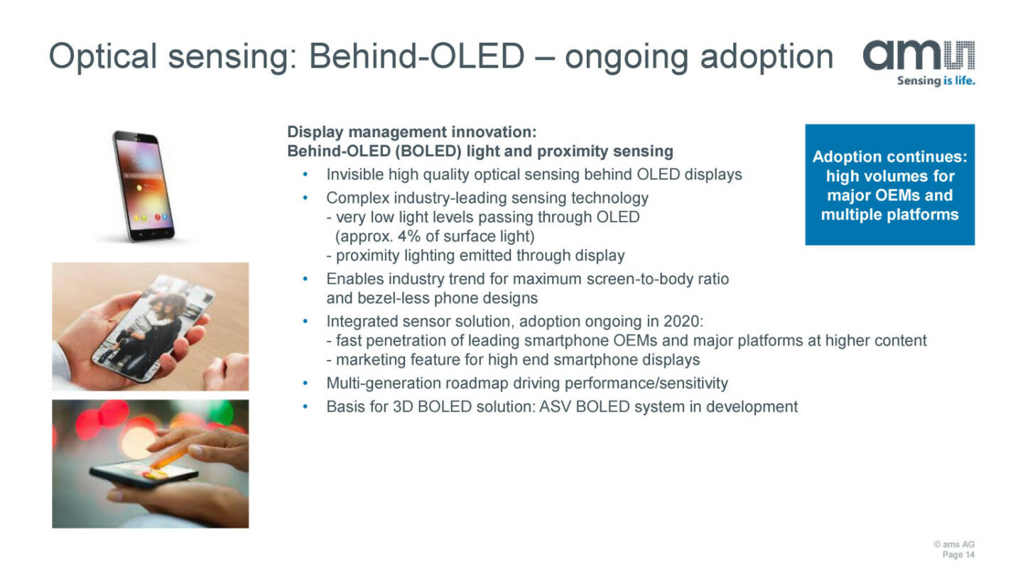 ams - Optical sensing: Behind-OLED – ongoing adoption