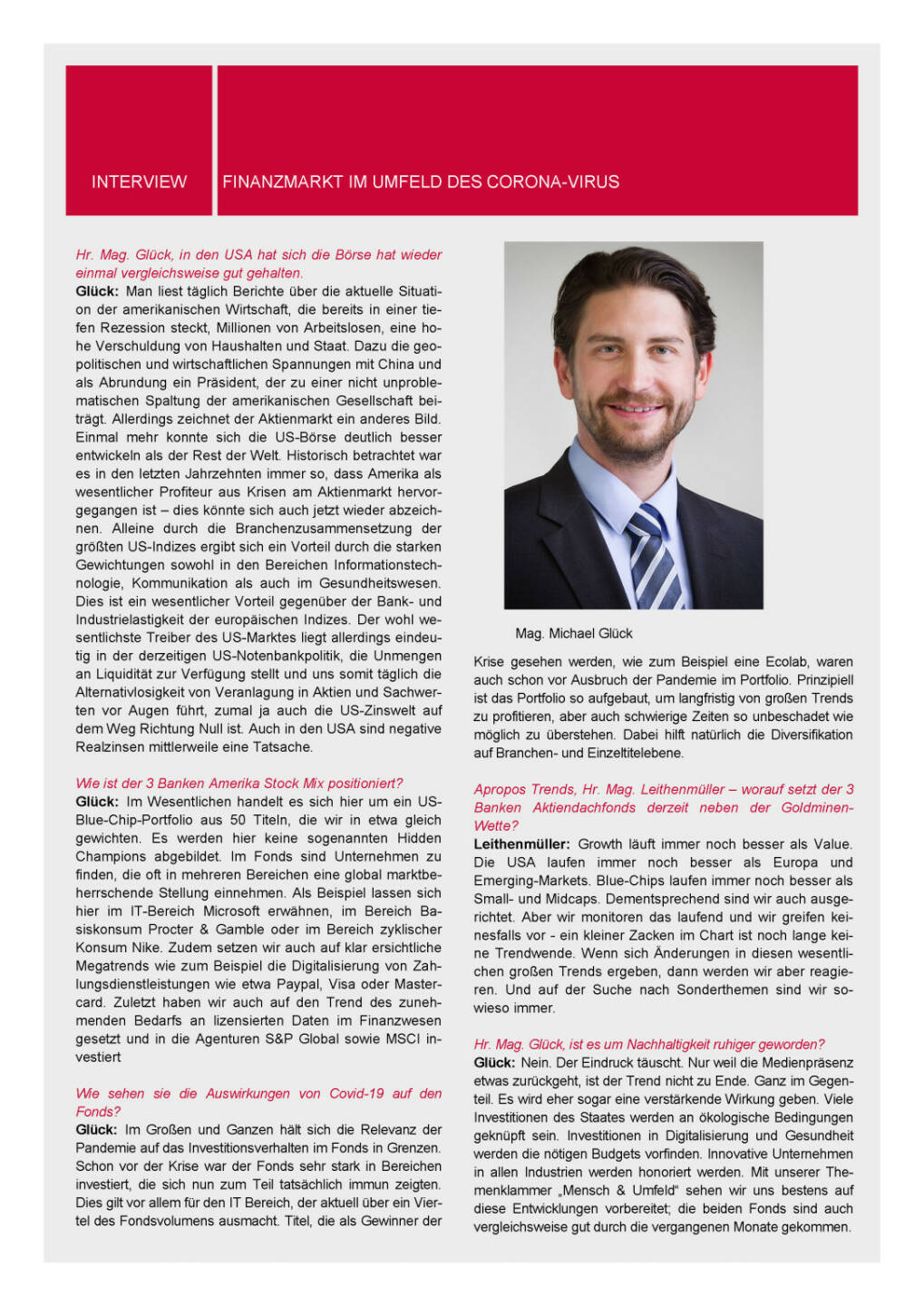 3 Banken-Generali Fonds Journal 06/2020 - Interview Michael Glück