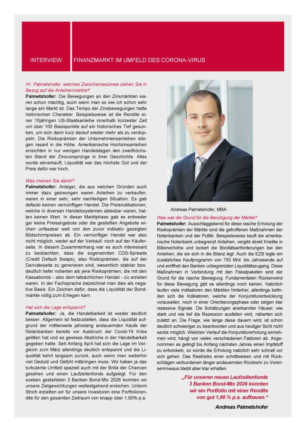 3 Banken-Generali Fonds Journal 06/2020 - Interview Andreas Palmetshofer