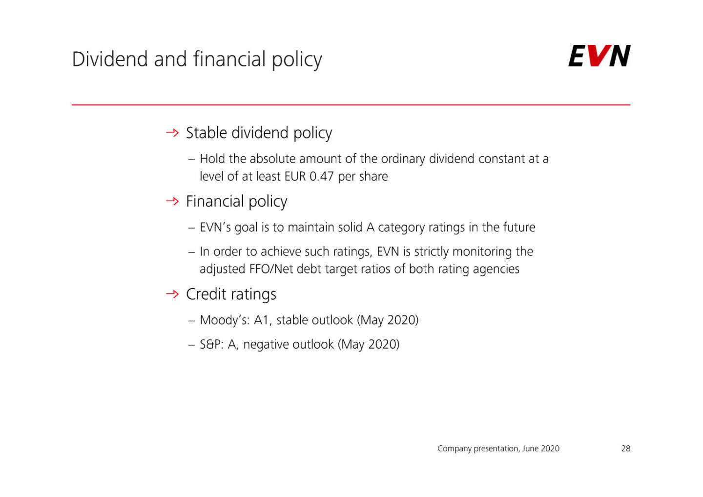 EVN - Dividend and financial policy