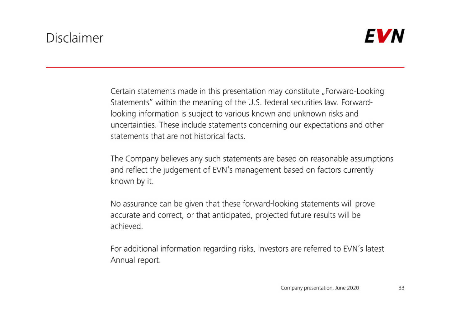 EVN - Disclaimer