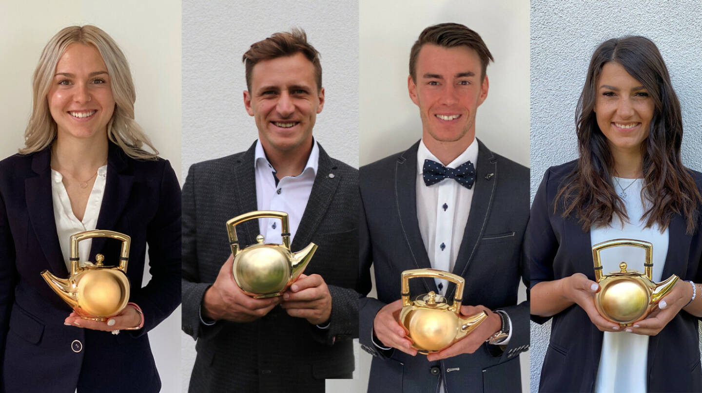 Die Gewinner der Goldenen Teekannen 2020 (von links nach rechts): Chiara Hölzl, Matthias Mayer, Stefan Kraft, Stephanie Venier, Credit: Copyright:
Chiara Hölzl, Matthias Mayer, Stefan Kraft, Stephanie Venier