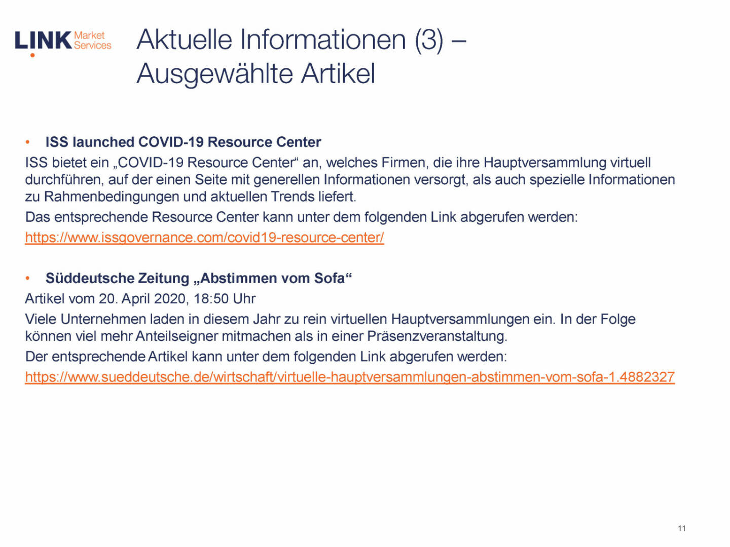 Link Market Services - Ausgewählte Artikel