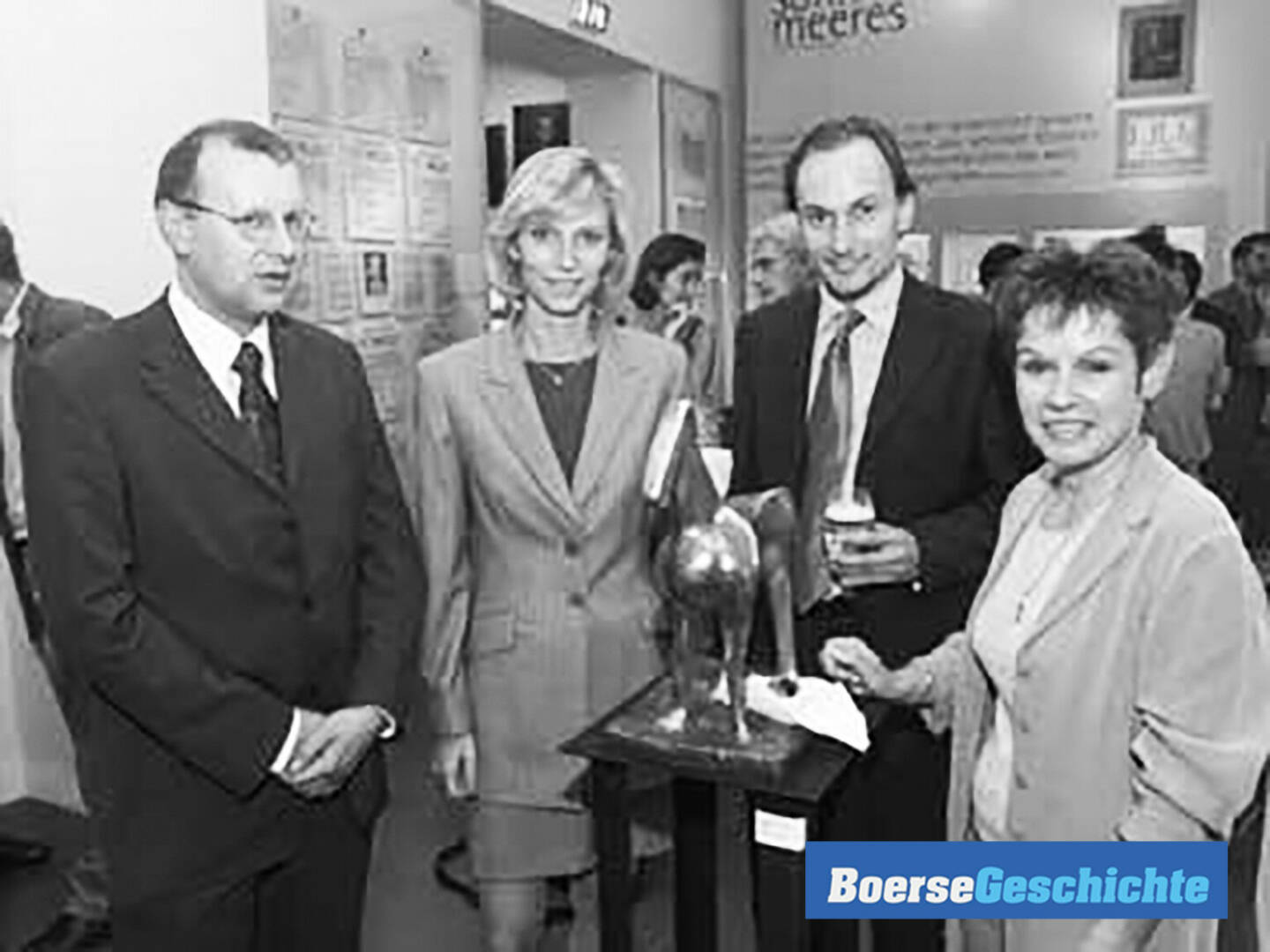 #boersegeschichte 2001: BWT-Chef Andreas Weißenbacher, Pankl-IR-Dame Isolde Kühhas, SW Umwelttechnik-IR-Mann Christian Riel und Sanochemia-IR-Dame Margarita Hoch