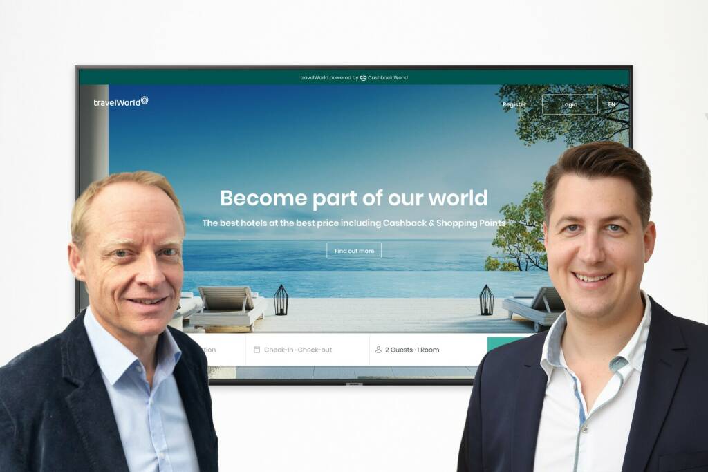 Start der neuen Online-Reisebuchungsplattform travelWorld, Tim Jodts (links) und Rainer Schuster beim Start ihrer neuen OTA travelWorld; Das Ziel von travelWorld ist es, den Buchungsprozess für Reisende weltweit so einfach wie nur möglich zu gestalten und einen attraktiven Mehrwert zu bieten; Credit: travelworld, © Aussender (06.10.2020) 