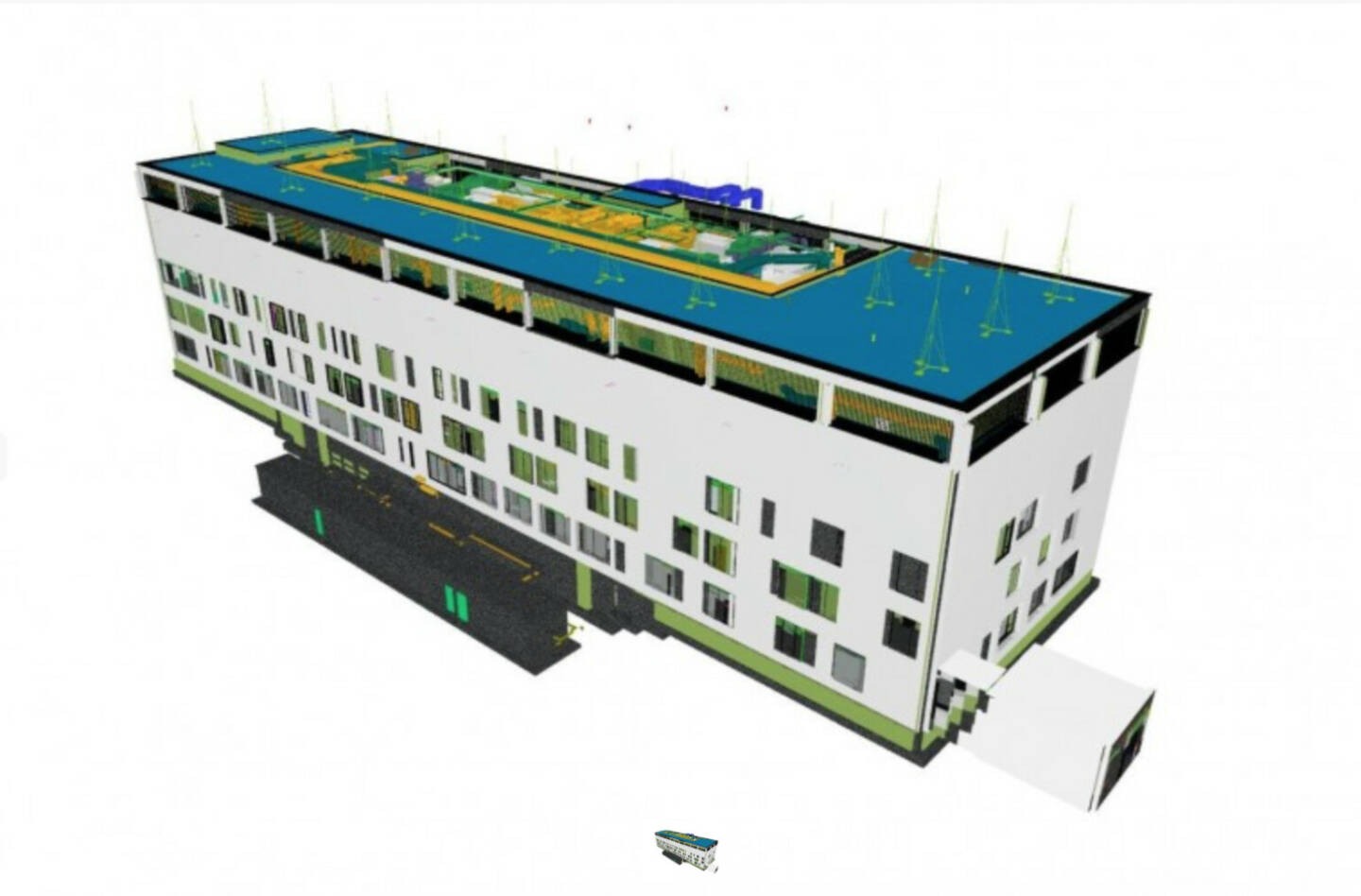 Strabag realisiert erstmals Krankenhausausbau in Polen mit BIM 5D®, im Bild: BIM 5D-Modell des Krankenhauses; Bildnachweis: Strabag
